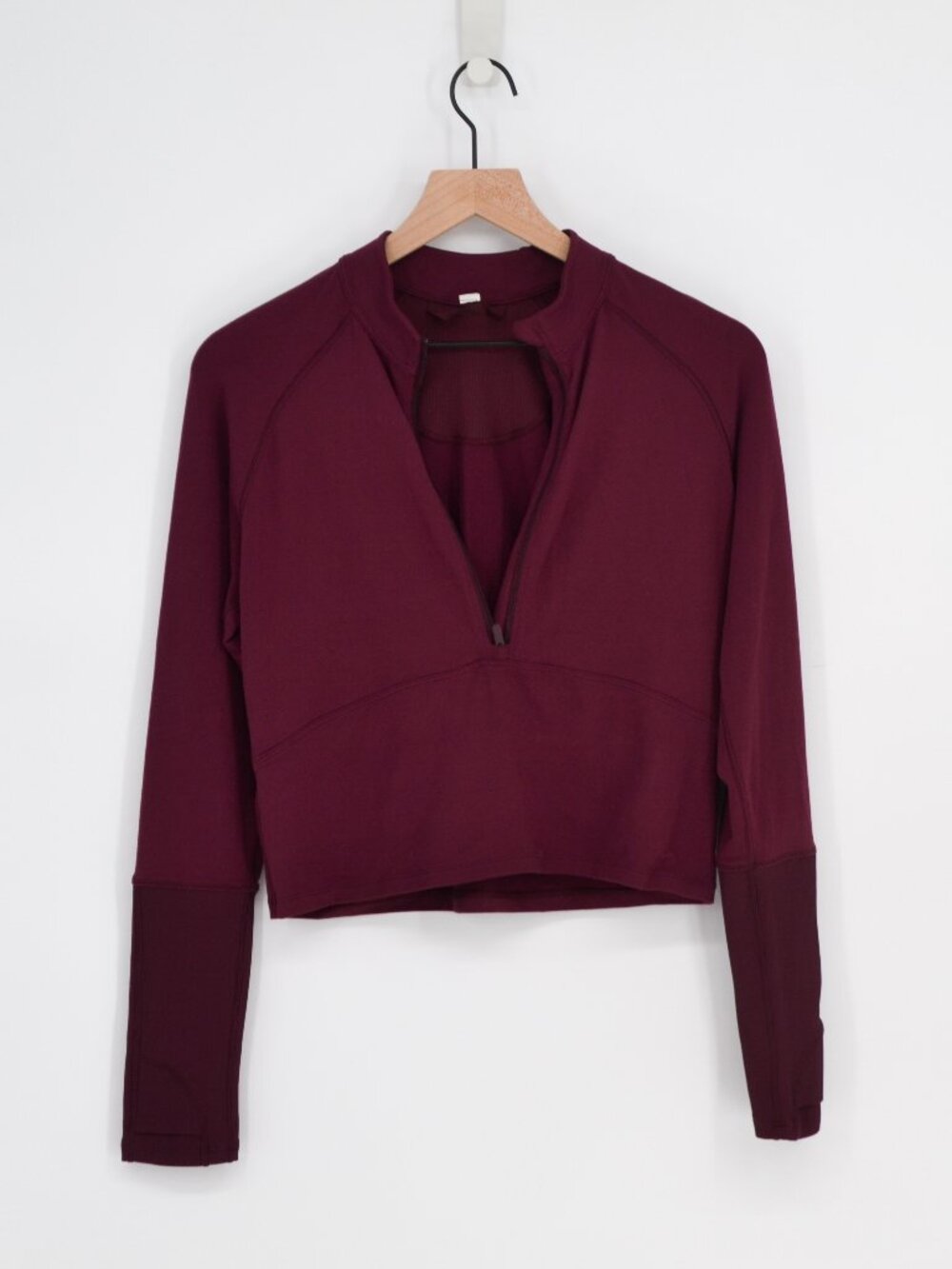 Lululemon Burgundy Half Zip Cropped Long Sleeve Top - Picture 2 of 4